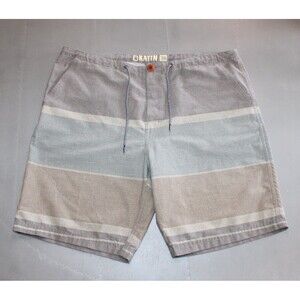 Katin Hybrid Board Shorts Men’s 36 Gray Blue Striped Stretch Surf Swim Casual